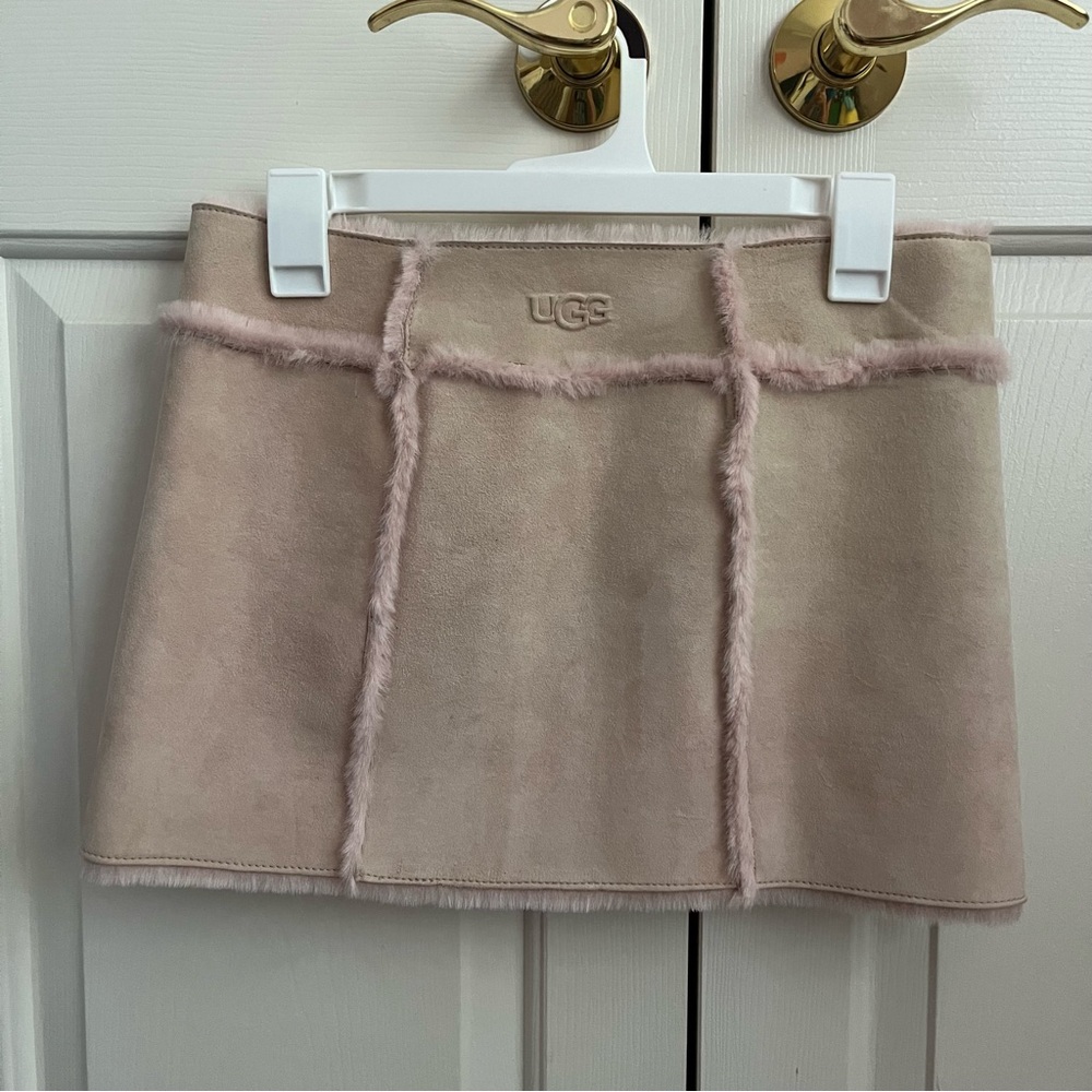 UGG 100% Leather Pink Faux Fur Mini Skirt Size Small